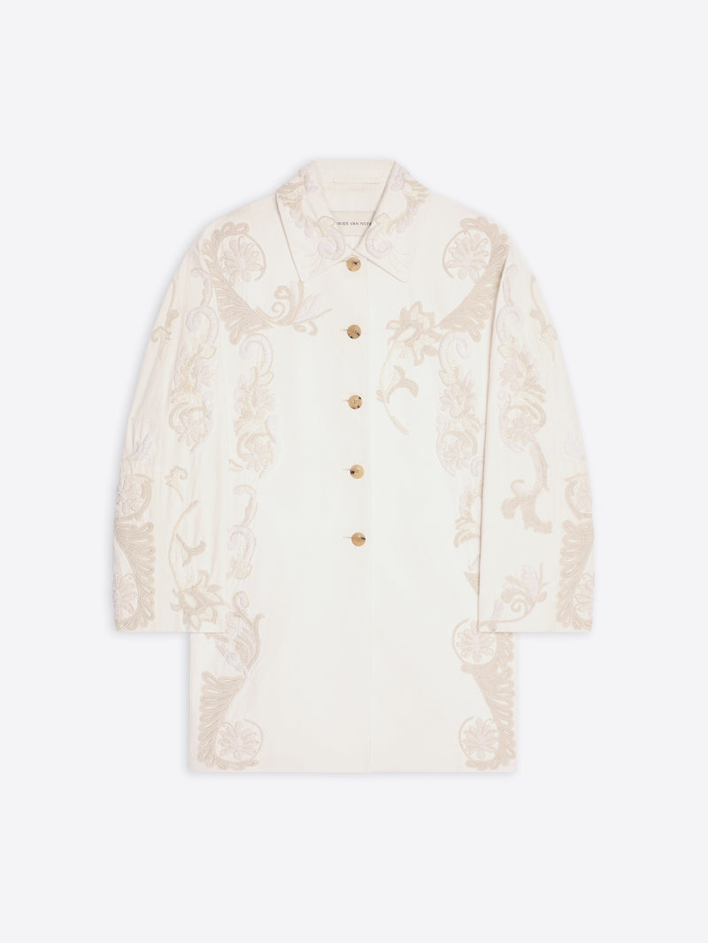 Beige lace blouse with gold buttons on a white background - Dries Van Noten