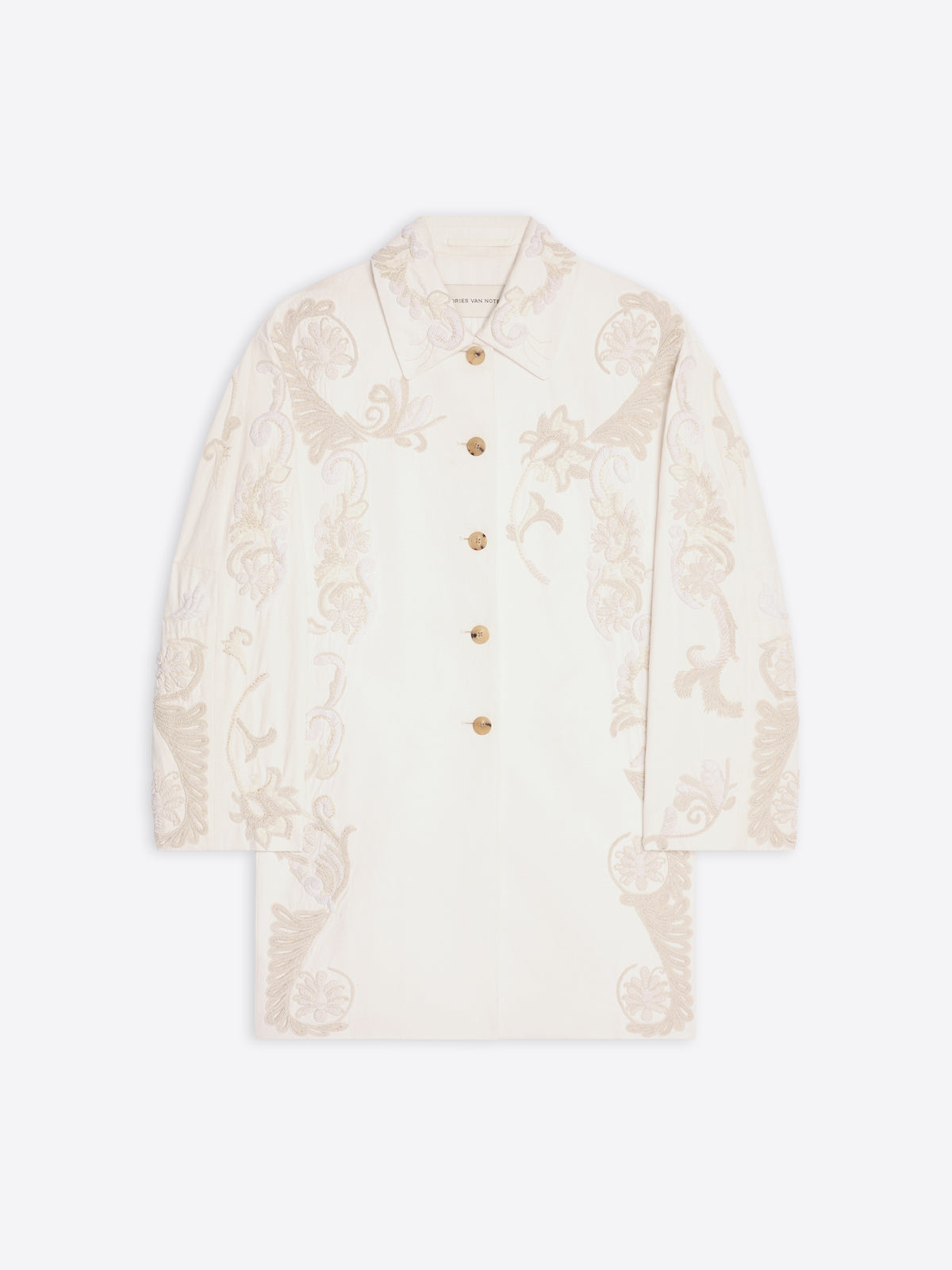 Beige lace blouse with gold buttons on a white background - Dries Van Noten