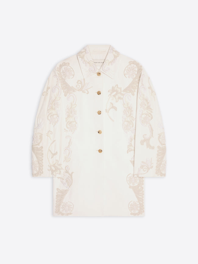 Beige lace blouse with gold buttons on a white background - Dries Van Noten