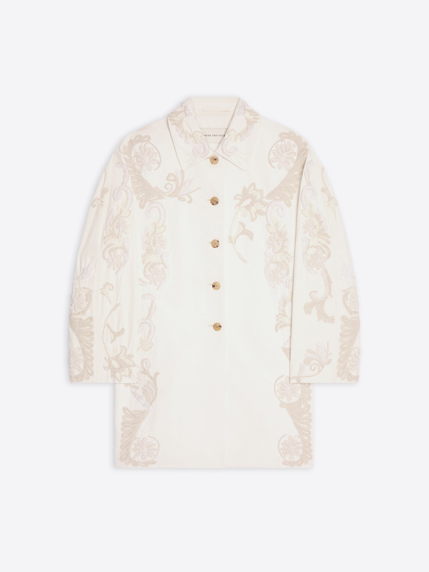 Beige lace blouse with gold buttons on a white background - Dries Van Noten