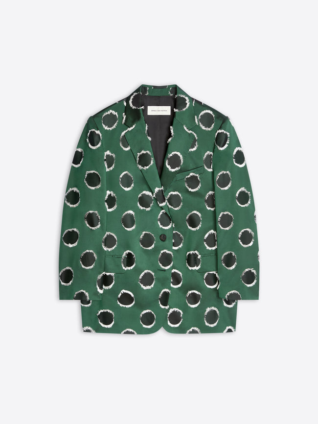 Green blazer with black abstract pattern on a white background - Dries Van Noten