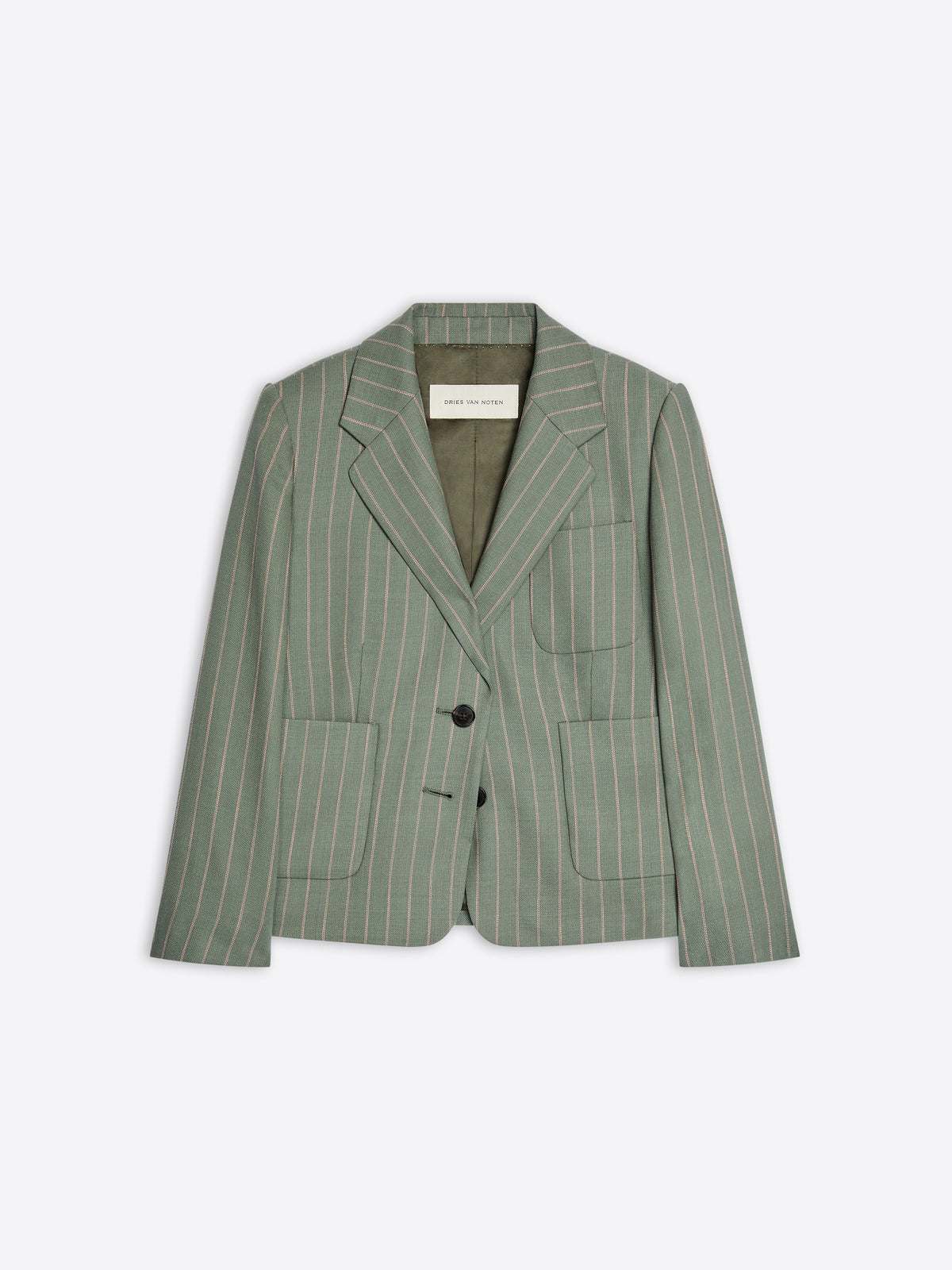 Green pinstripe blazer on a light gray background - Dries Van Noten