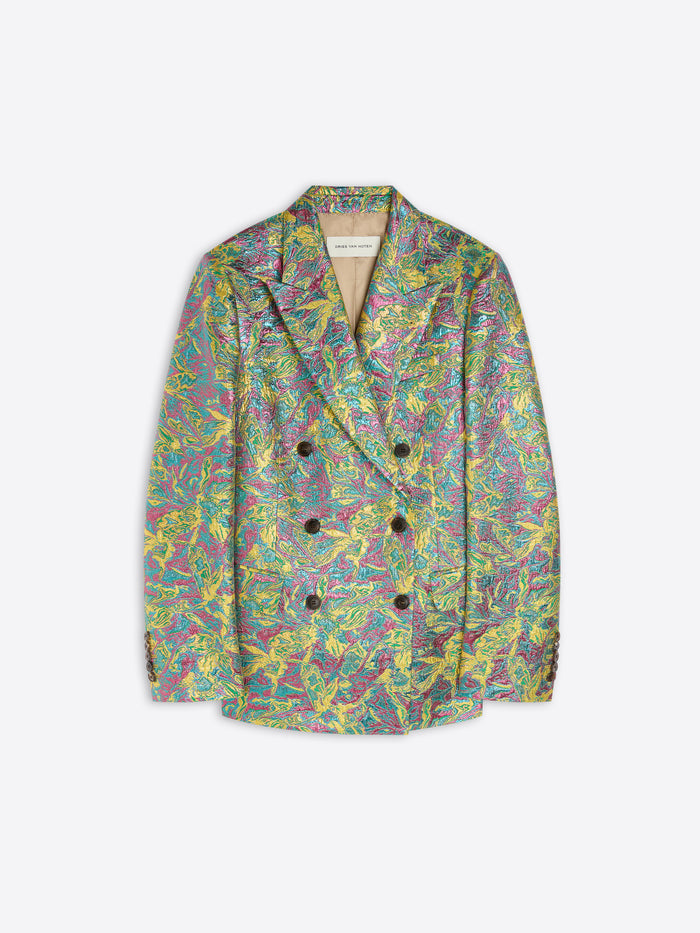 Colorful patterned blazer on a white background - Dries Van Noten