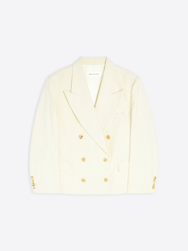 Light yellow blazer with gold buttons on a white background - Dries Van Noten