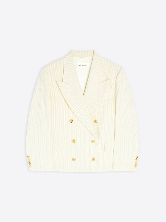 Light yellow blazer with gold buttons on a white background - Dries Van Noten
