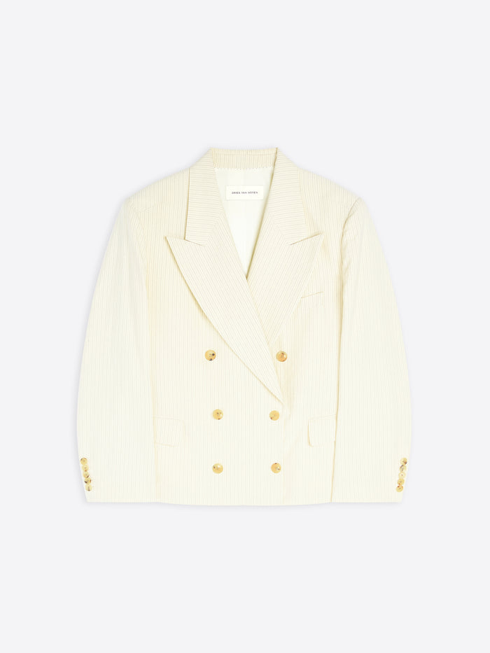 Light yellow blazer with gold buttons on a white background - Dries Van Noten