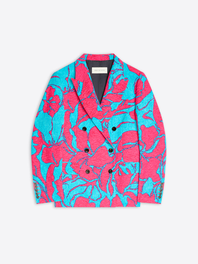 Floral patterned jacket with pink and blue colors on a white background - Dries Van Noten