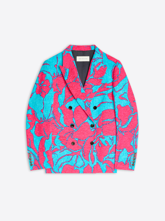 Floral patterned jacket with pink and blue colors on a white background - Dries Van Noten