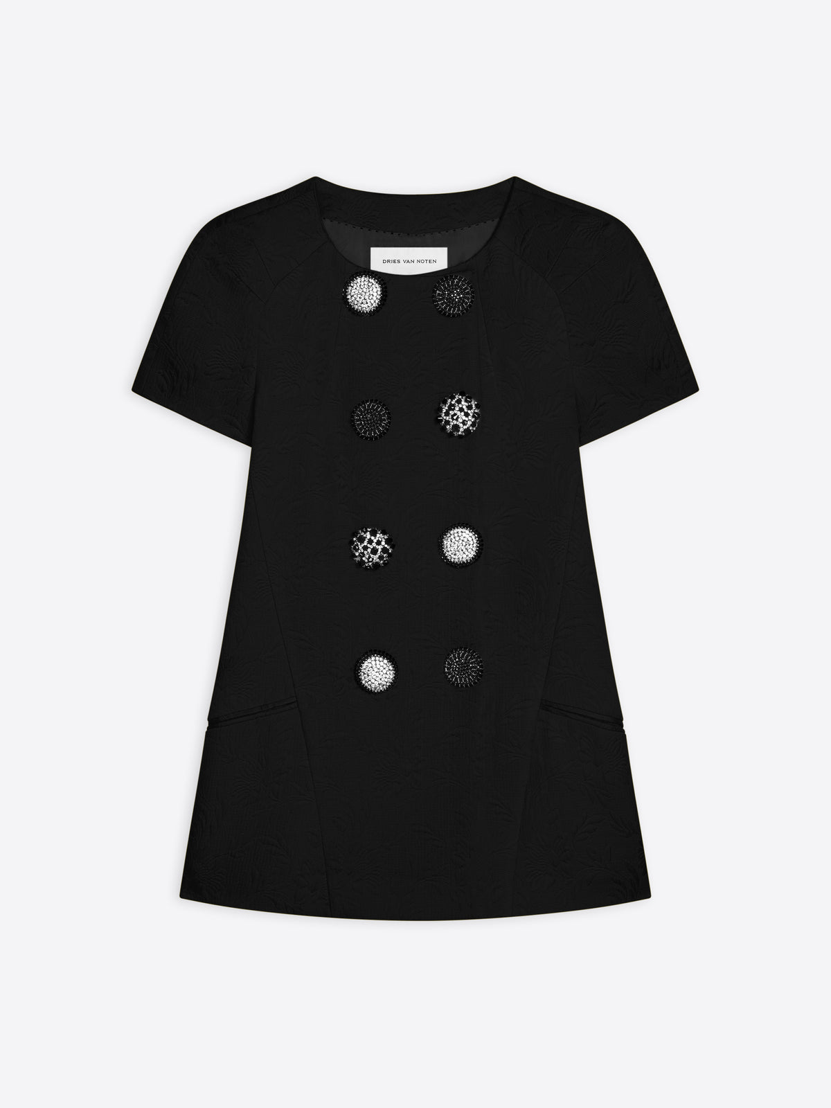 Black dress with decorative buttons on a white background - Dries Van Noten