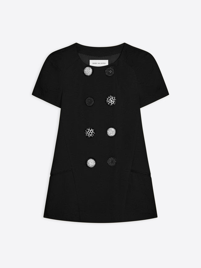 Black dress with decorative buttons on a white background - Dries Van Noten