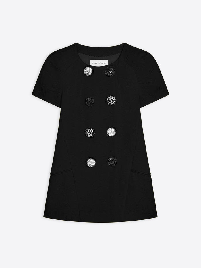 Black dress with decorative buttons on a white background - Dries Van Noten