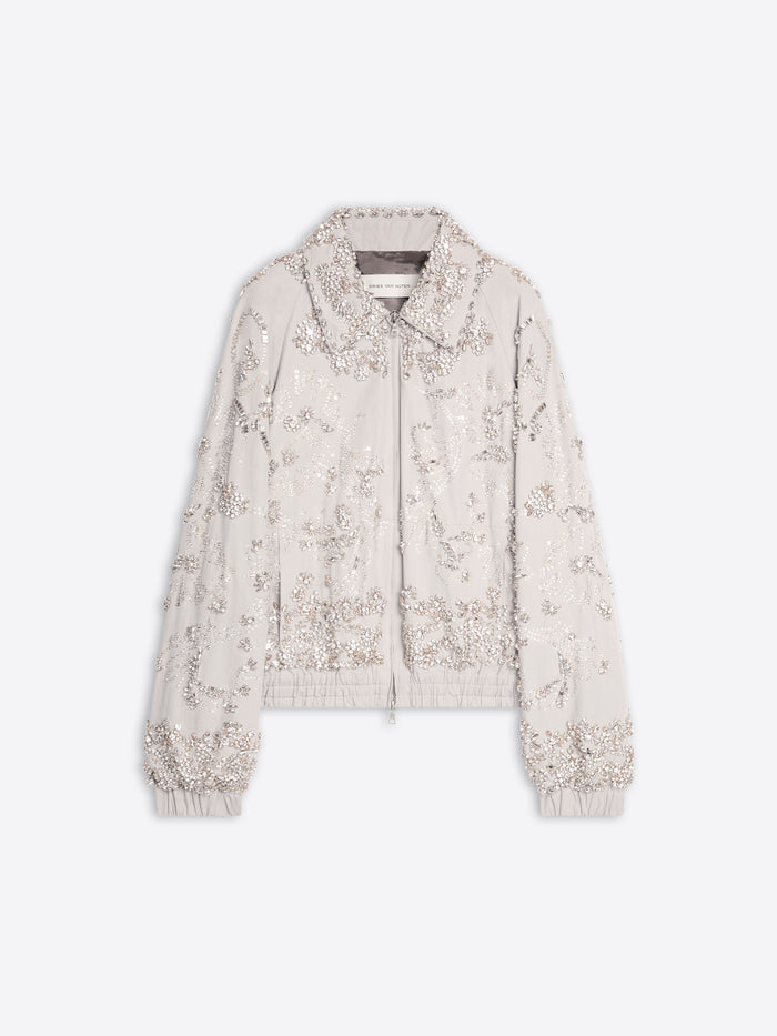 Light-colored jacket with floral embellishments on a white background - Dries Van Noten