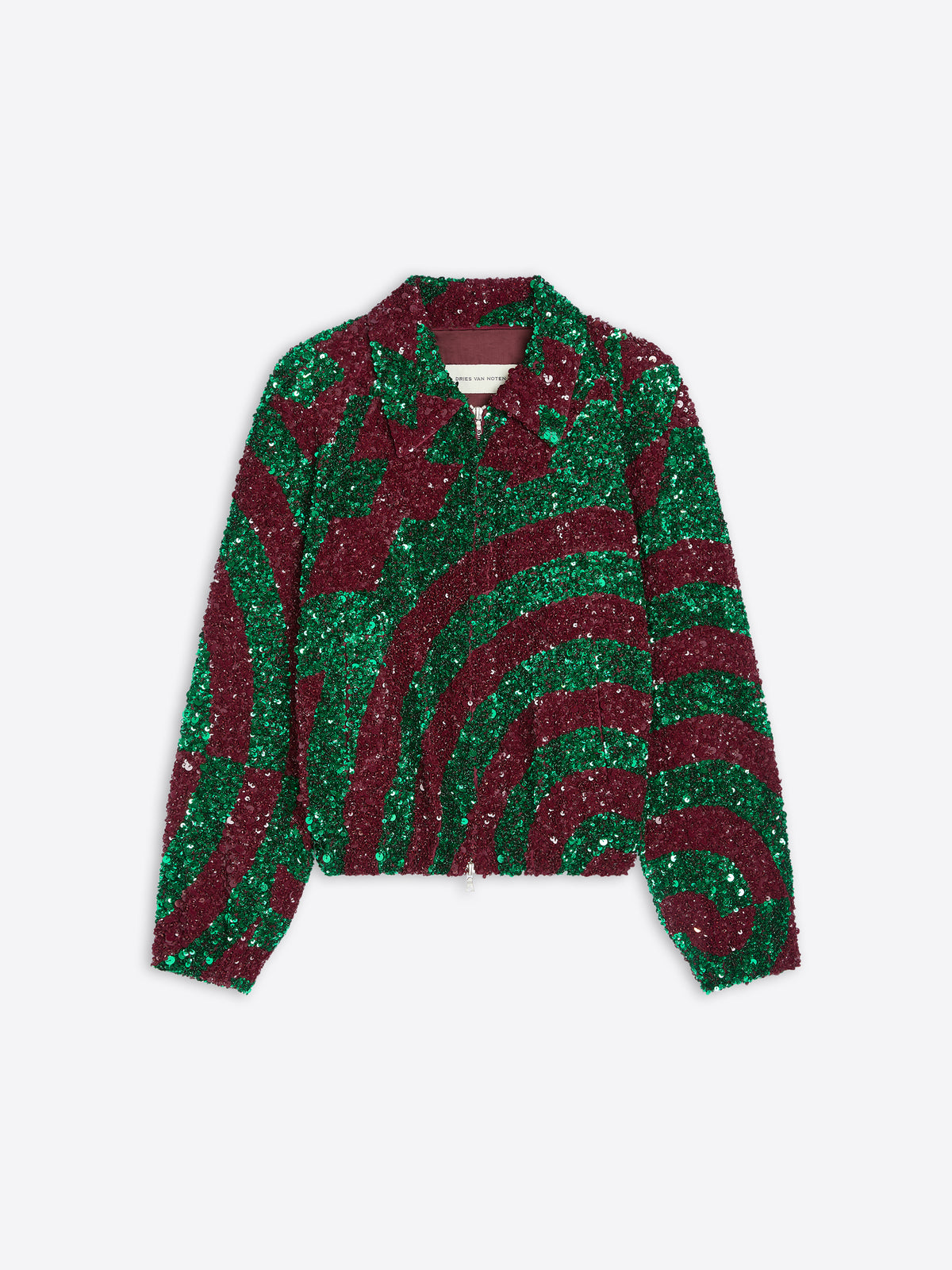Green and red sequin jacket on a white background - Dries Van Noten