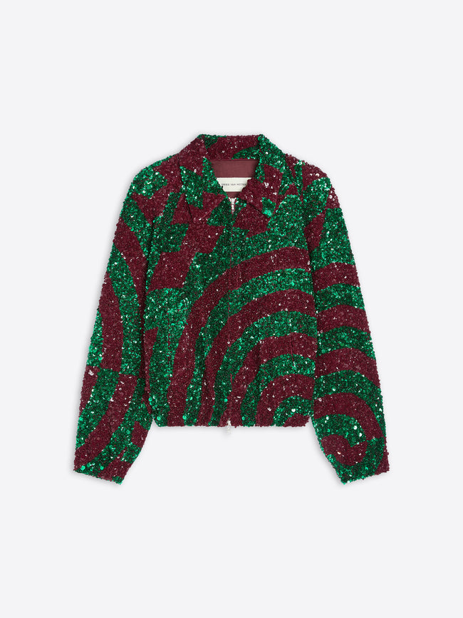 Green and red sequin jacket on a white background - Dries Van Noten