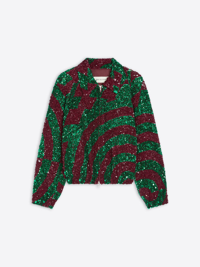 Green and red sequin jacket on a white background - Dries Van Noten