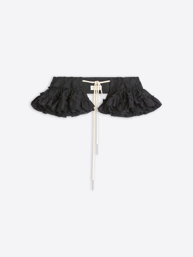 Black ruffled belt on a white background - Dries Van Noten