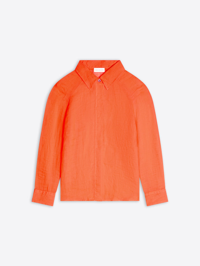 Orange long-sleeve shirt on a light gray background - Dries Van Noten