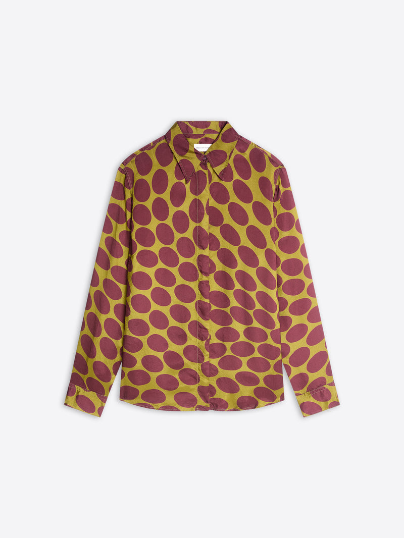 Yellow shirt with red polka dot pattern on a white background - Dries Van Noten