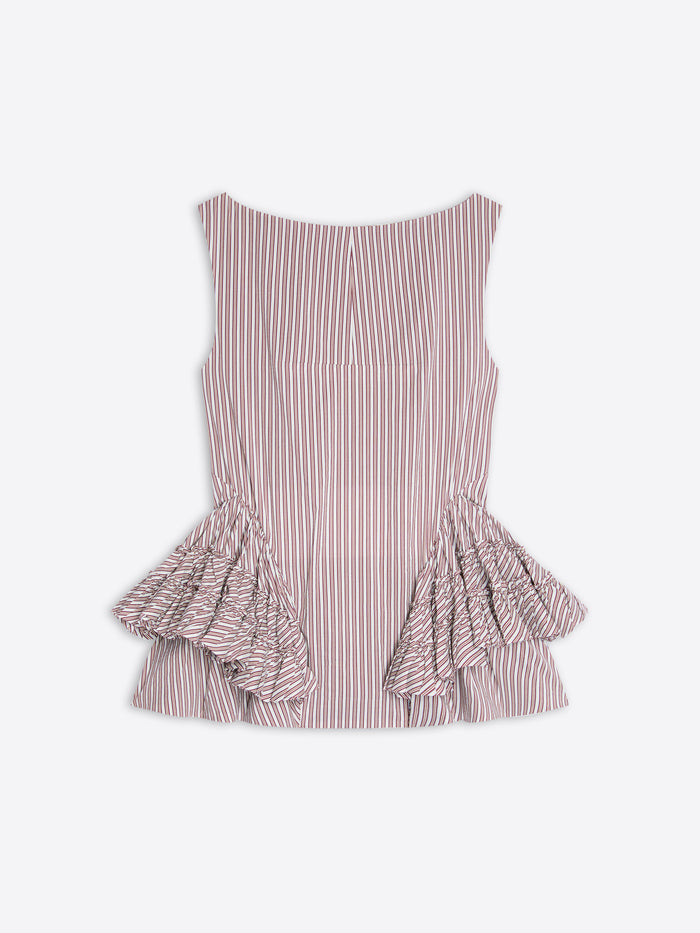 Striped top with ruffled bottom on a white background - Dries Van Noten