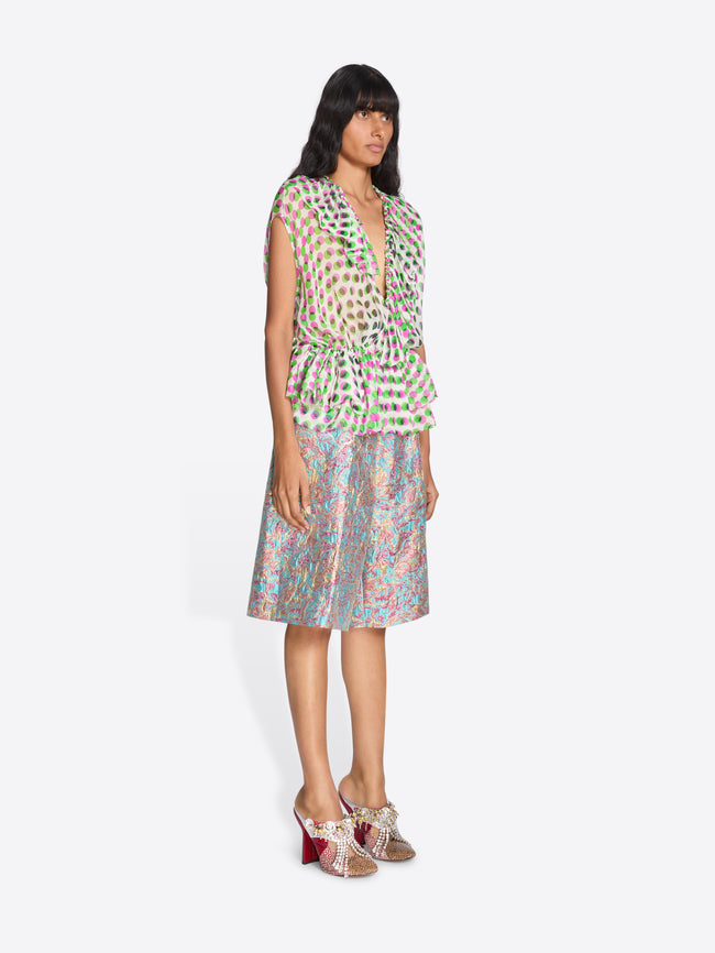 Woman wearing a patterned dress on a white background - Dries Van Noten