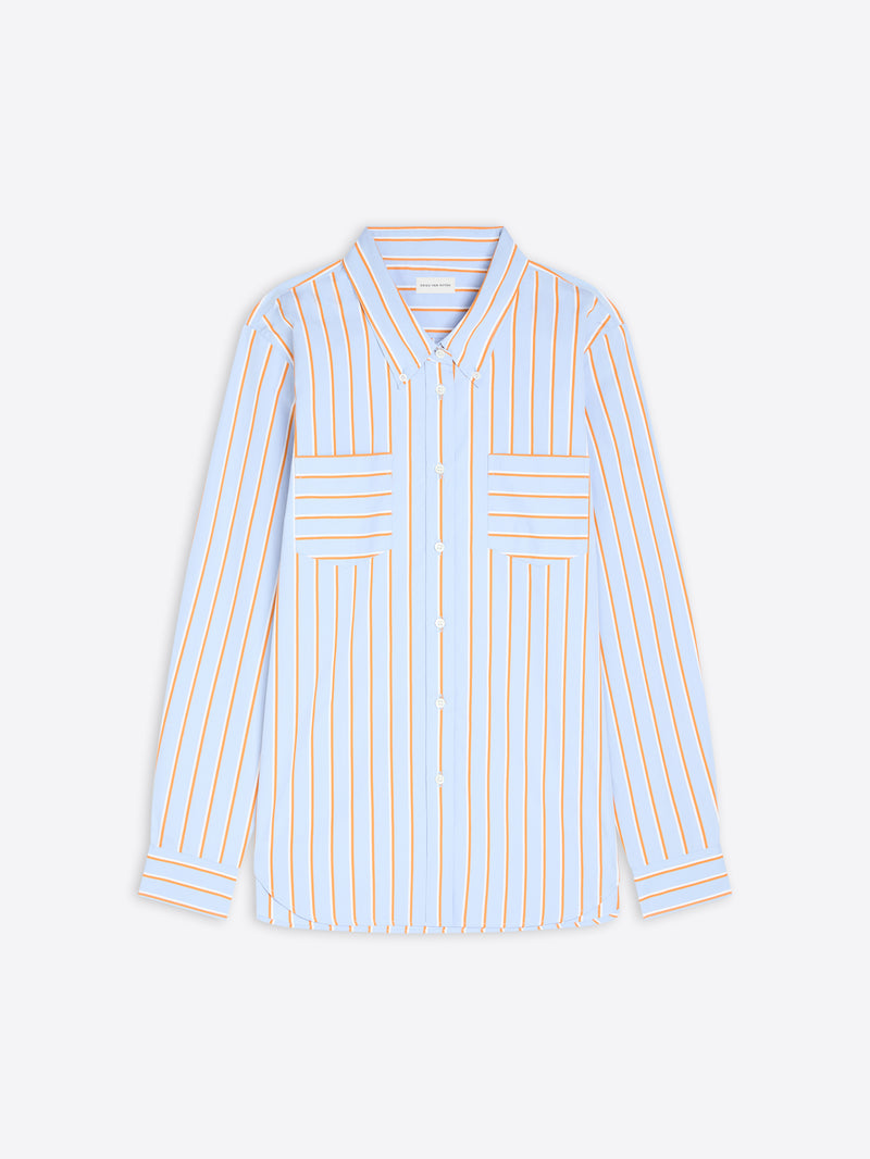 Light blue shirt with thin orange stripes on a white background - Dries Van Noten