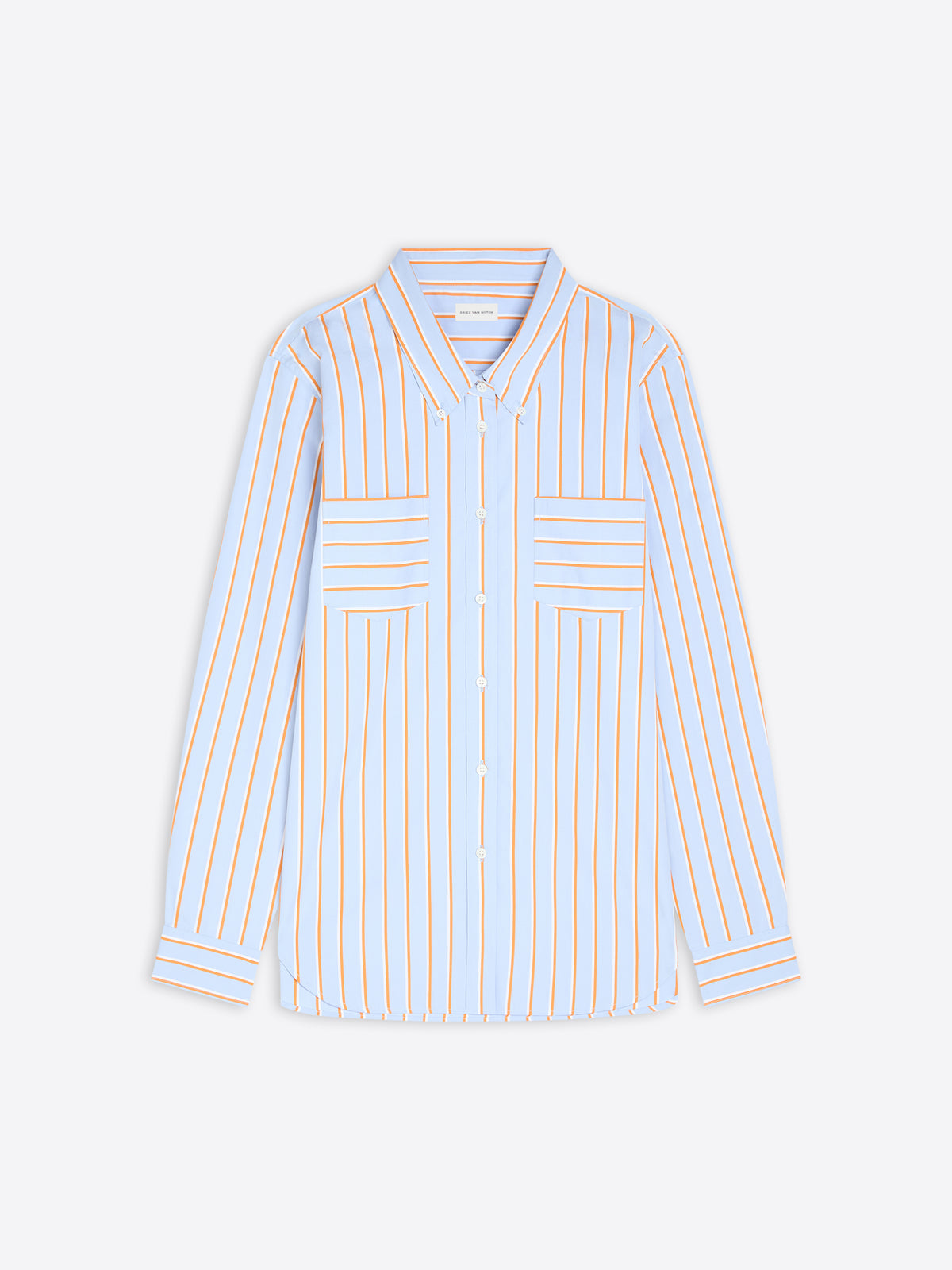 Light blue shirt with thin orange stripes on a white background - Dries Van Noten