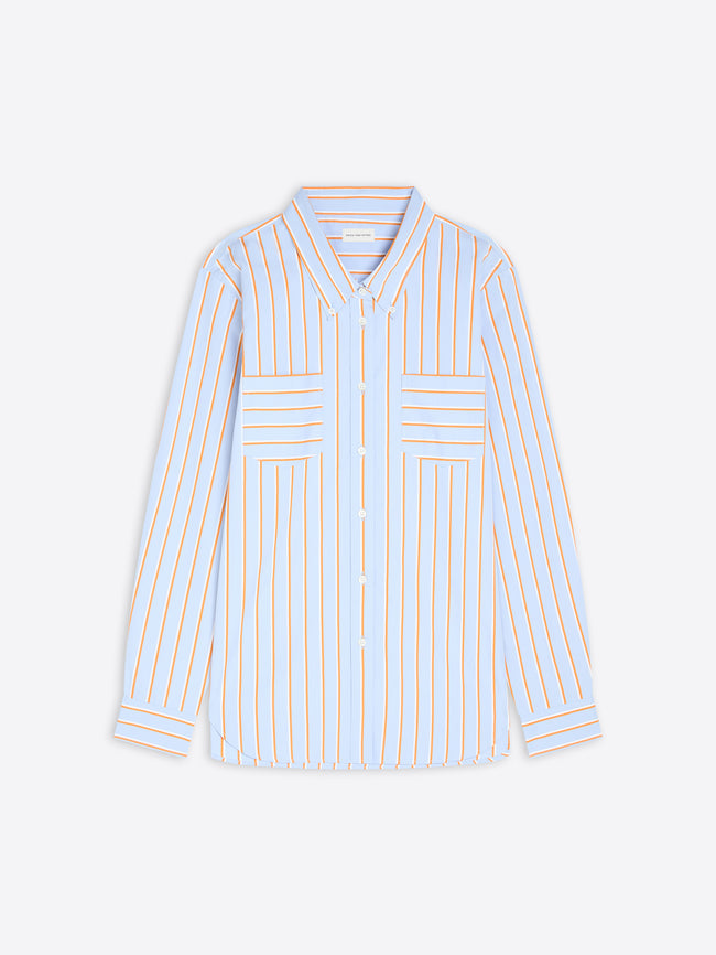Light blue shirt with thin orange stripes on a white background - Dries Van Noten