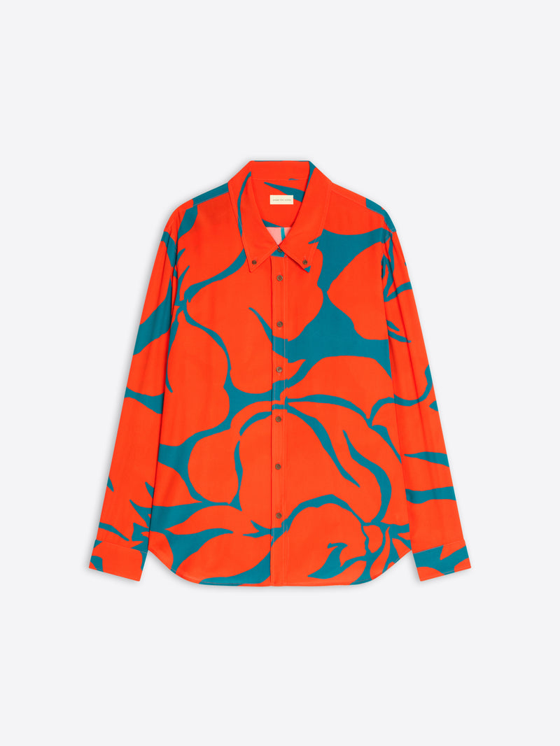 Orange and blue patterned shirt on a white background - Dries Van Noten