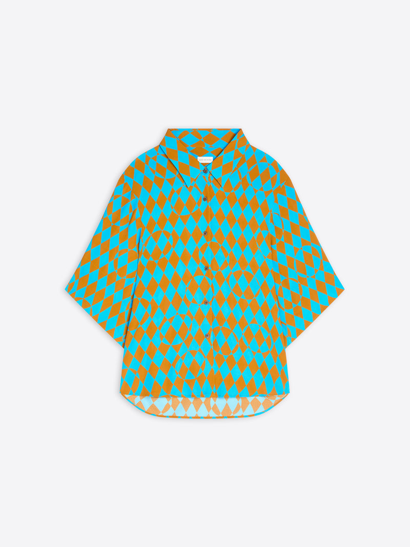 Blue and orange patterned shirt on a white background - Dries Van Noten