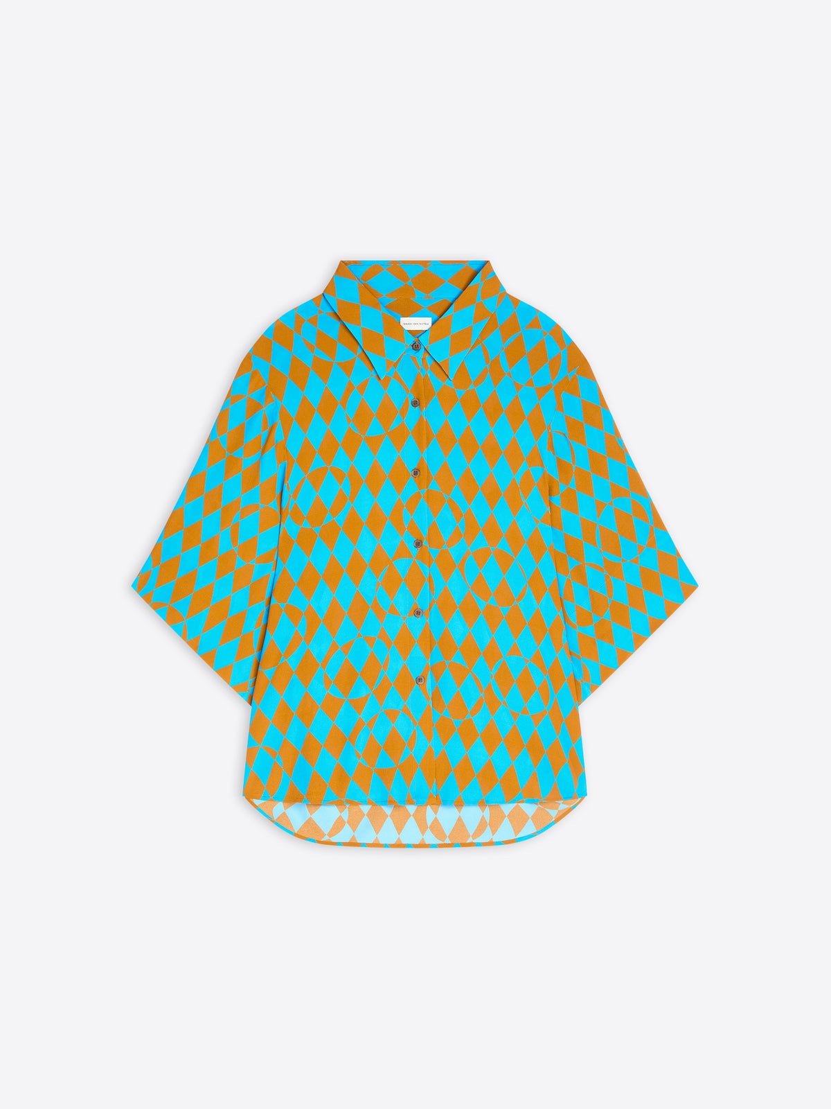 Blue and orange patterned shirt on a white background - Dries Van Noten