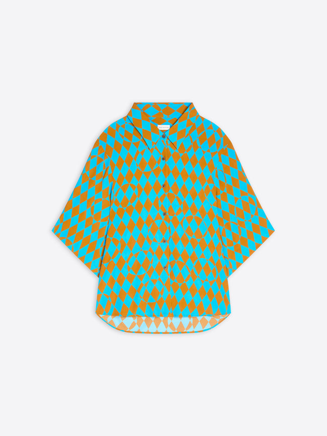 Blue and orange patterned shirt on a white background - Dries Van Noten