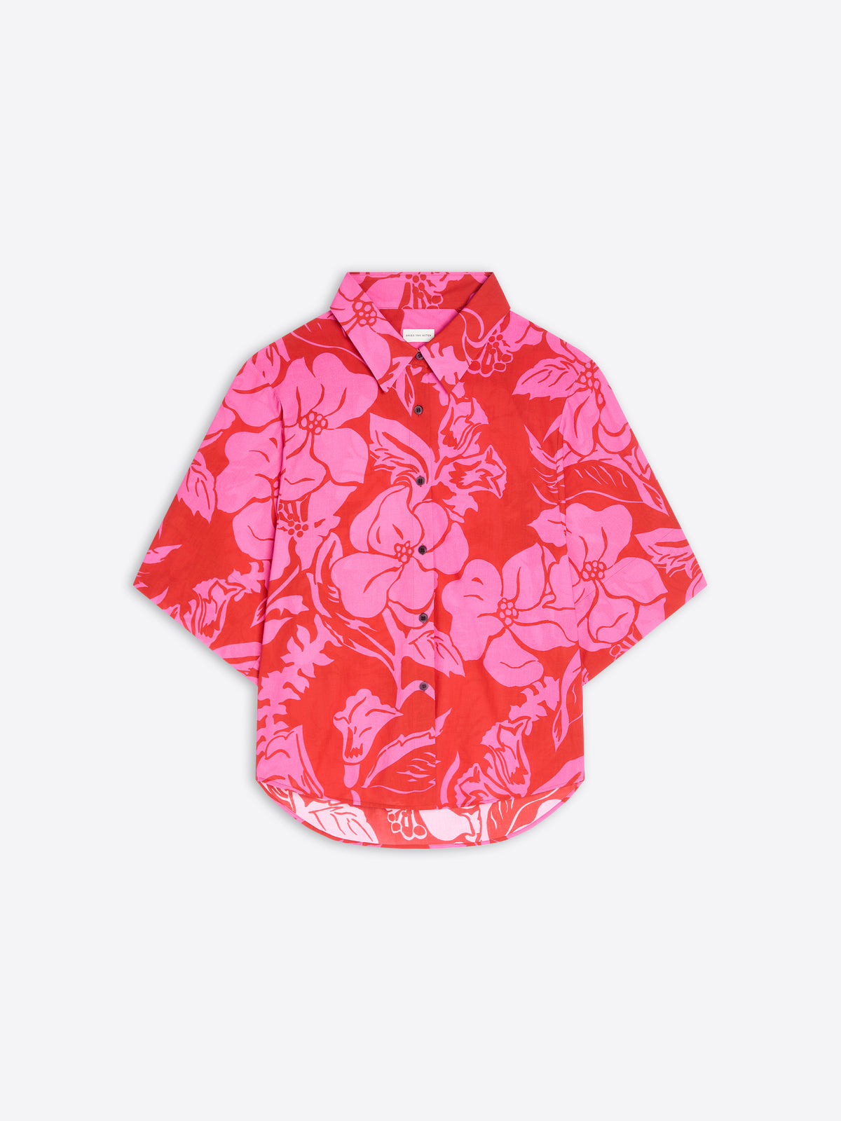Red and pink floral patterned shirt on a white background - Dries Van Noten