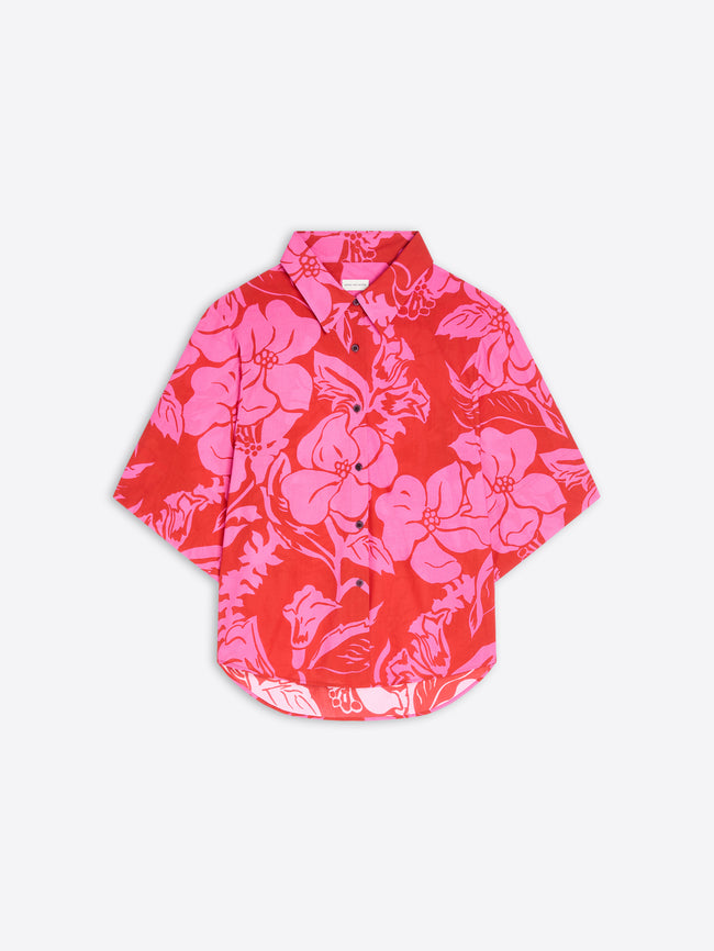 Red and pink floral patterned shirt on a white background - Dries Van Noten