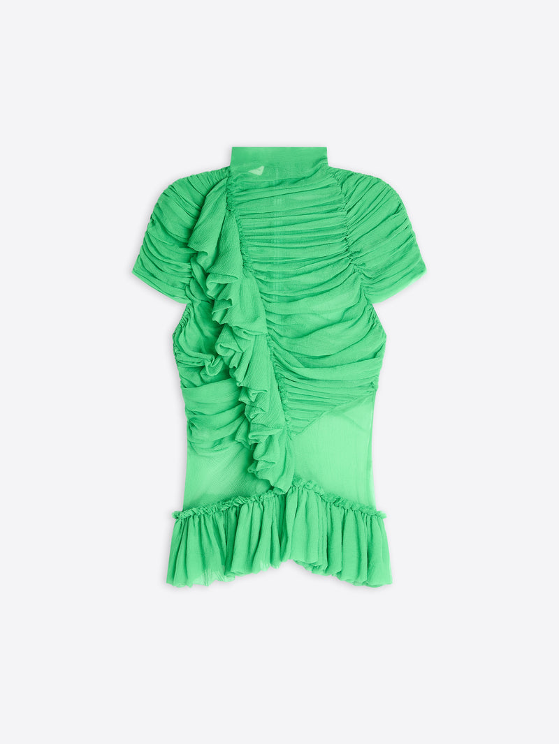 Green ruched top on a white background - Dries Van Noten