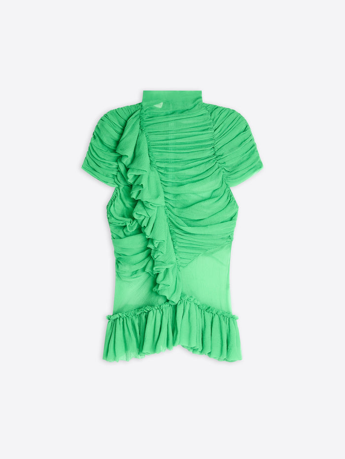 Green ruched top on a white background - Dries Van Noten