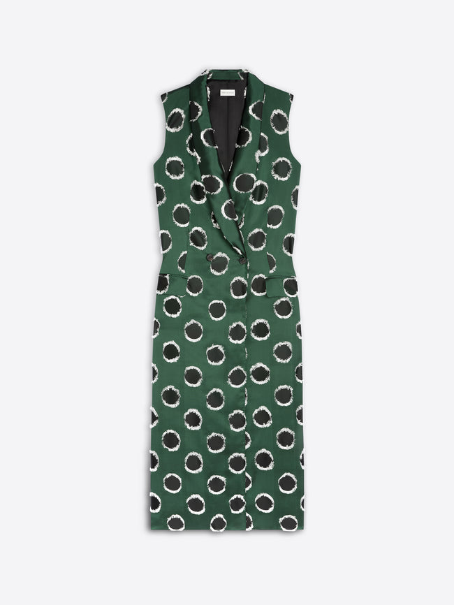 Green dress with black and white pattern on a white background - Dries Van Noten