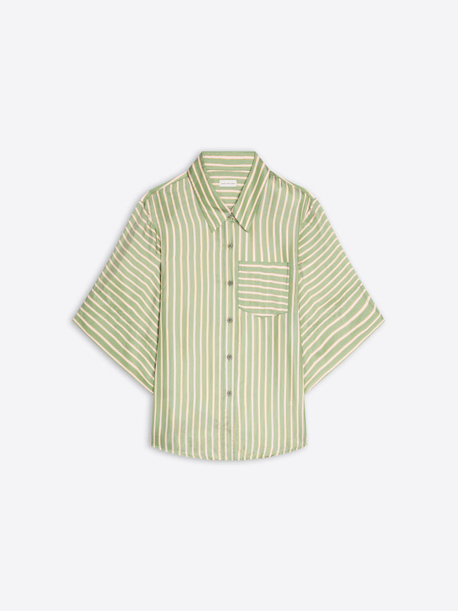 Green and white striped shirt on a white background - Dries Van Noten