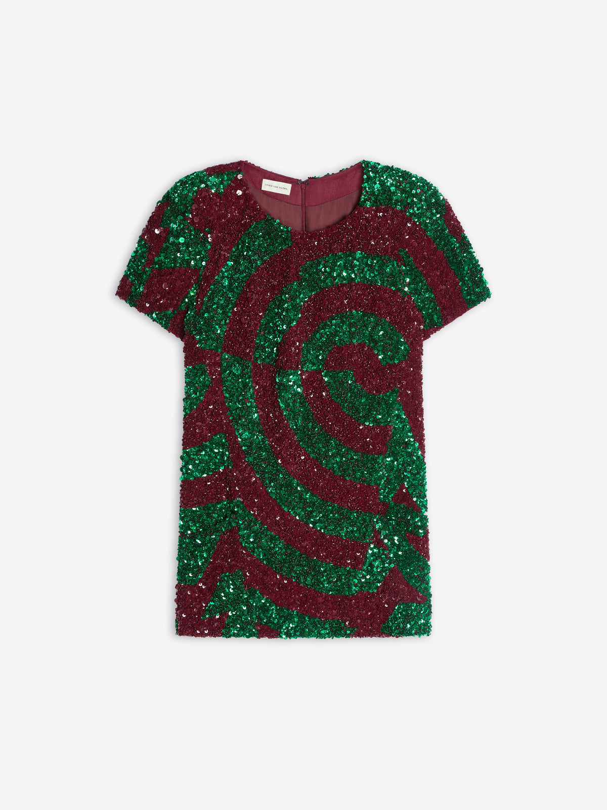 Green and red sequin dress on a white background - Dries Van Noten