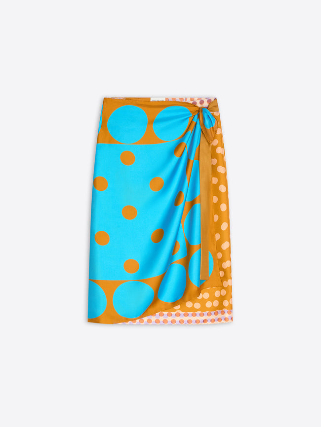 Blue and orange polka dot scarf on a white background - Dries Van Noten