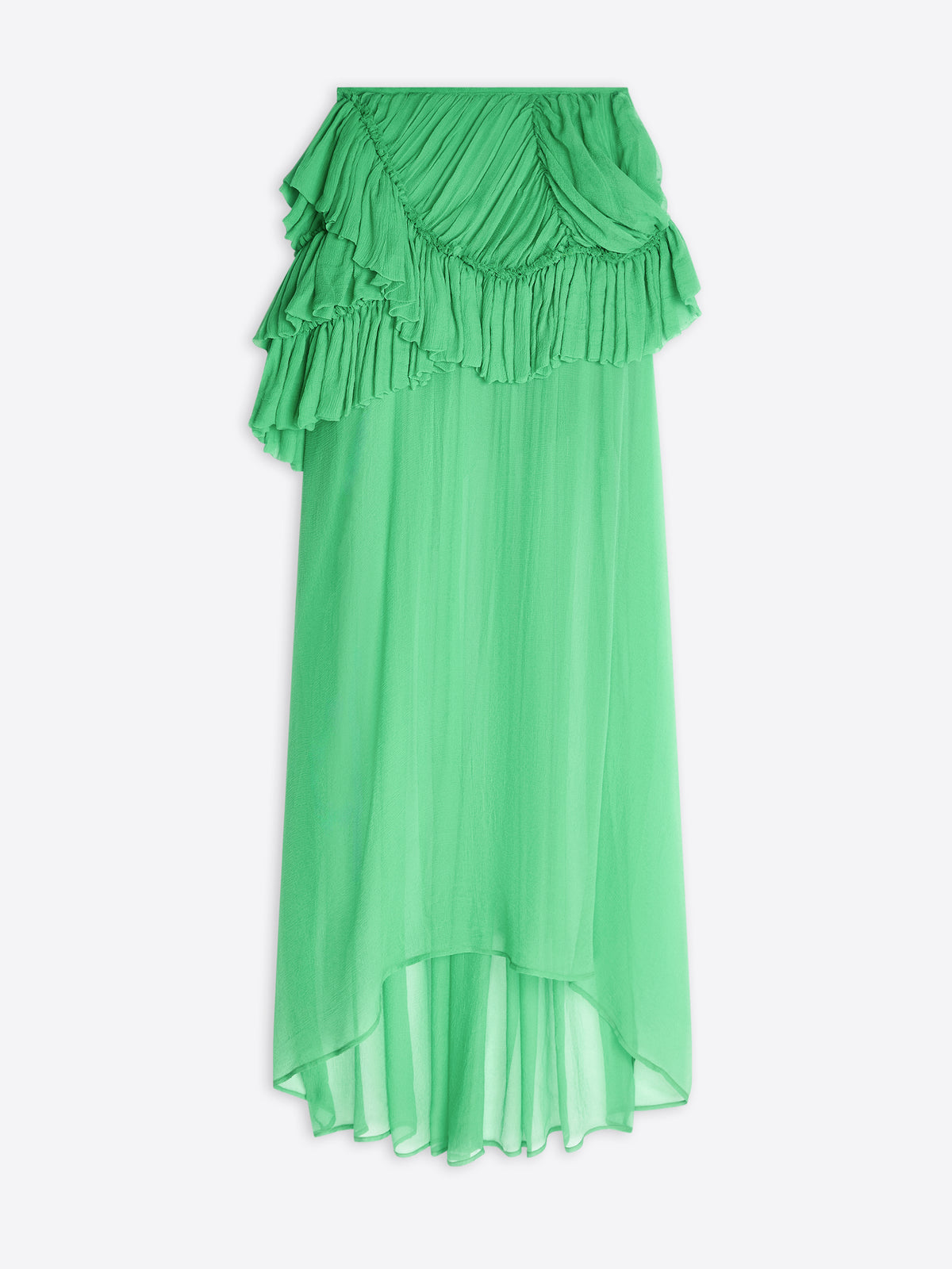 Green ruffled dress on a white background - Dries Van Noten