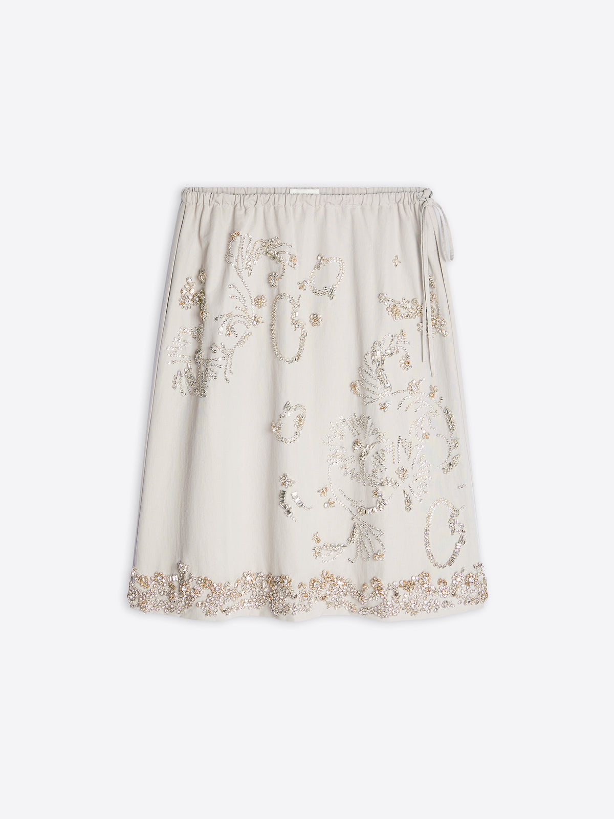 White skirt with floral embroidery on a white background - Dries Van Noten