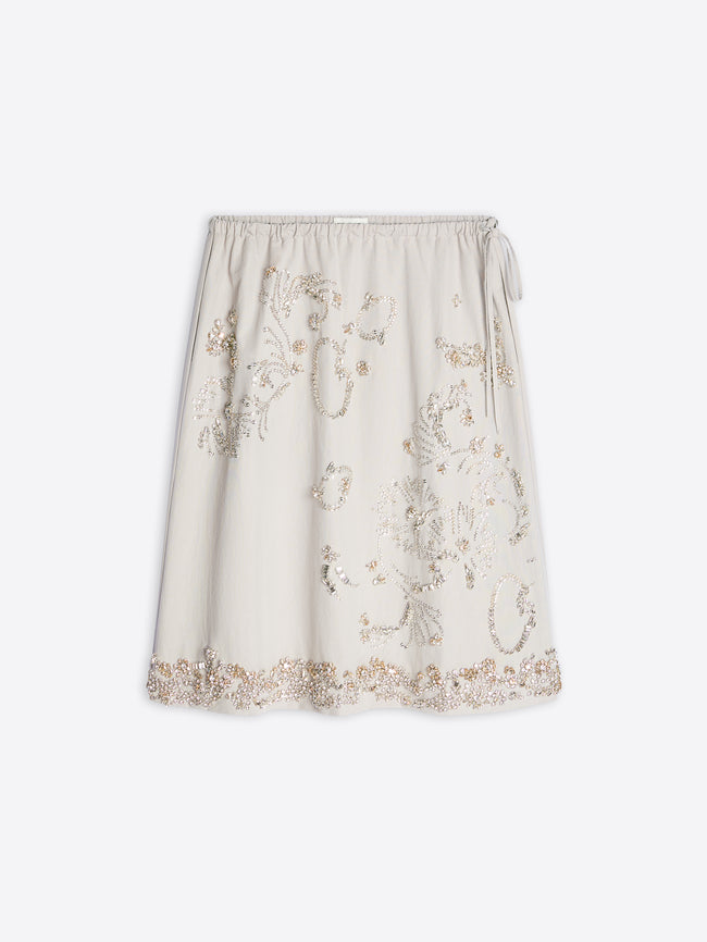 White skirt with floral embroidery on a white background - Dries Van Noten
