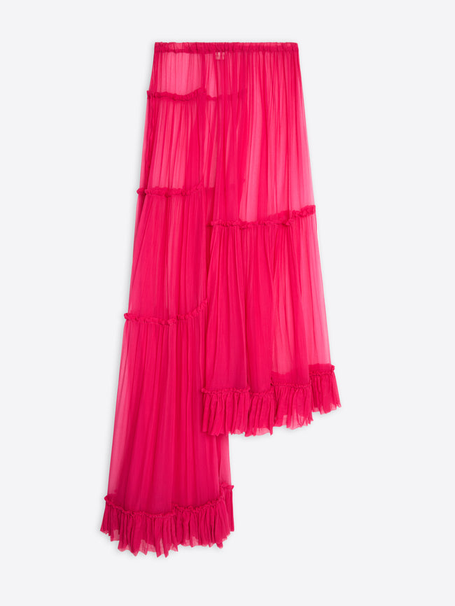 Fuchsia layered skirt on a white background - Dries Van Noten