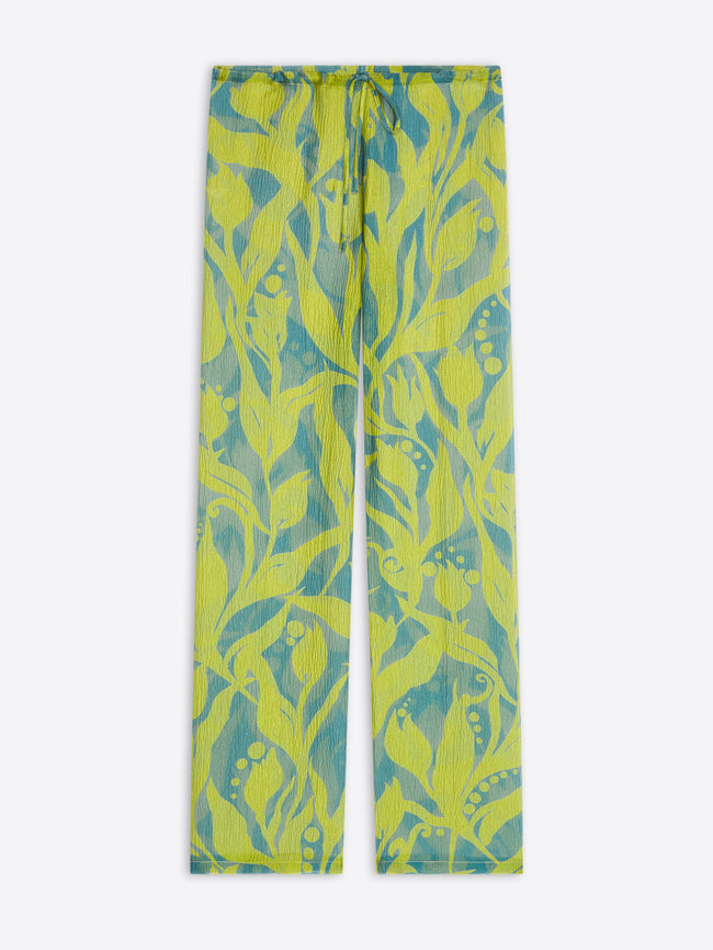 Green and blue patterned pants on a white background - Dries Van Noten