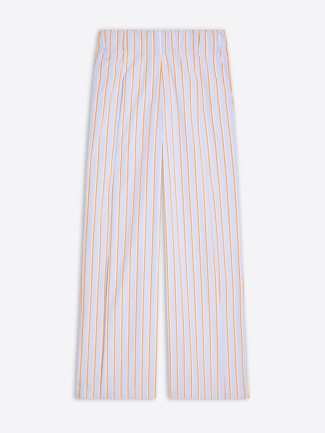 Striped pants with orange and blue lines on a white background - Dries Van Noten