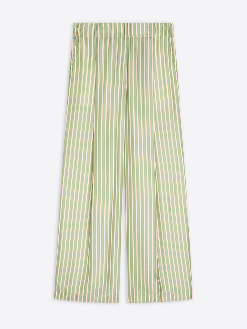 Green and white striped pants on a white background - Dries Van Noten