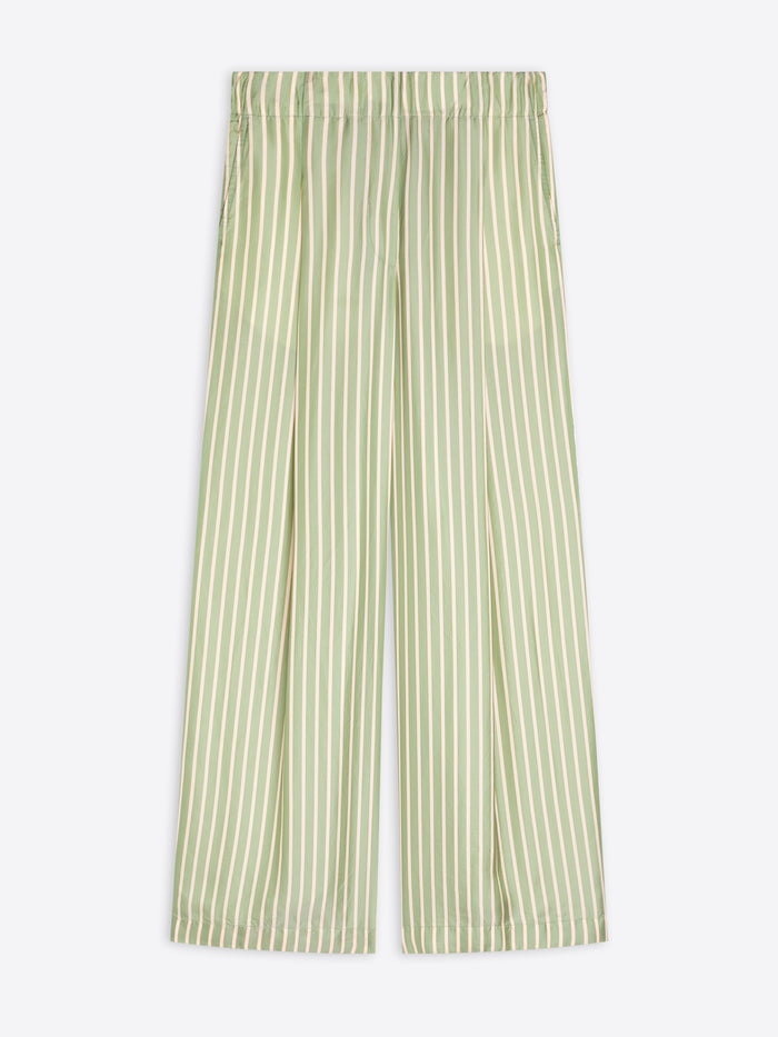 Green and white striped pants on a white background - Dries Van Noten
