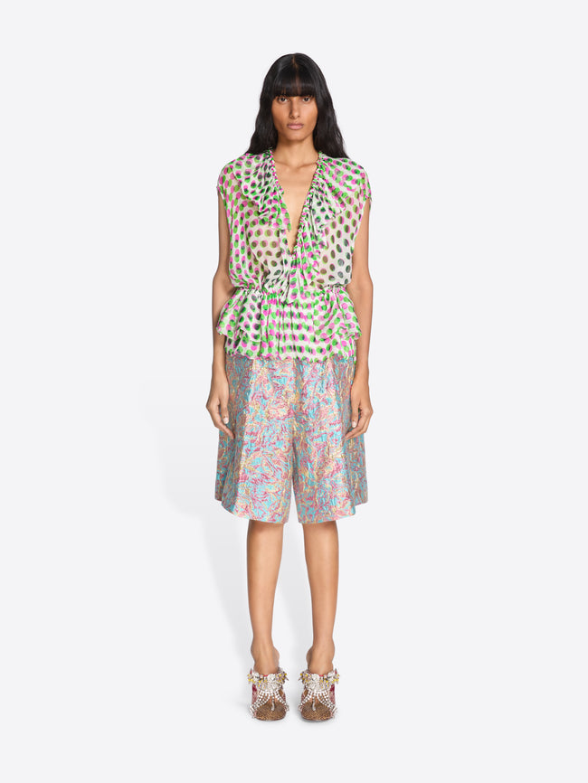 Woman wearing a patterned dress on a white background - Dries Van Noten