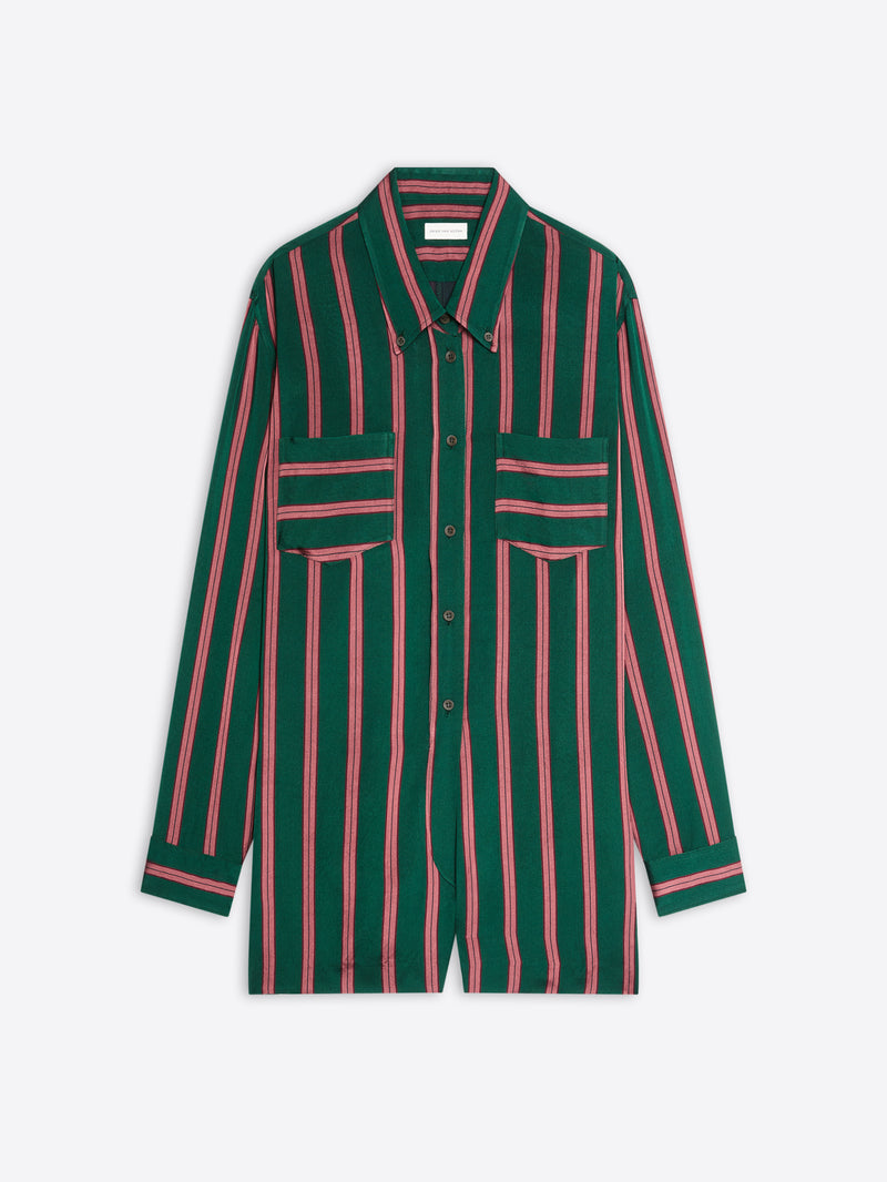 Green and pink striped jumpsuit on a white background - Dries Van Noten