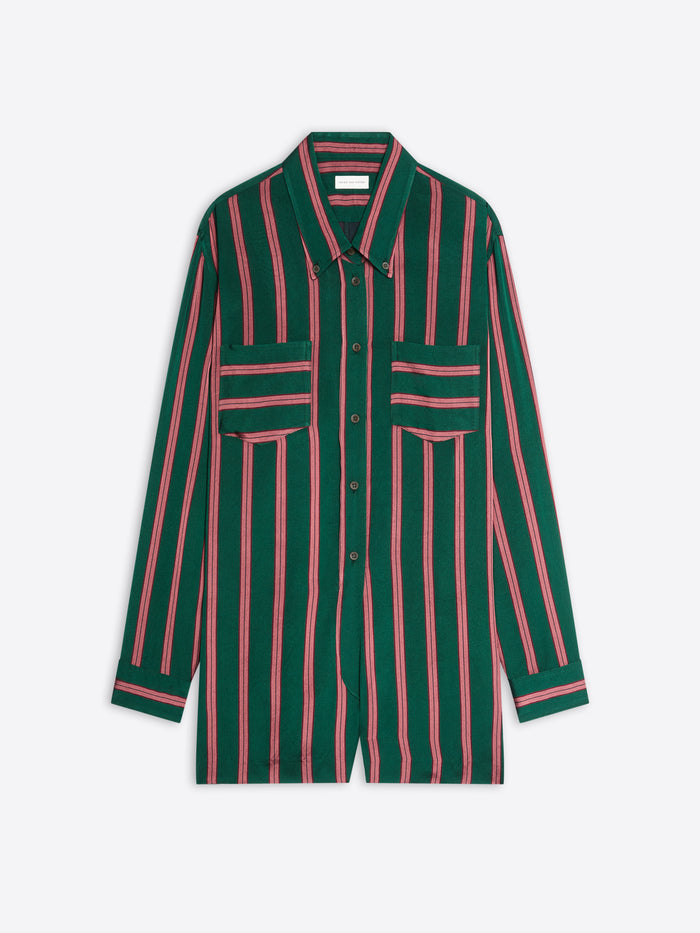 Green and pink striped jumpsuit on a white background - Dries Van Noten